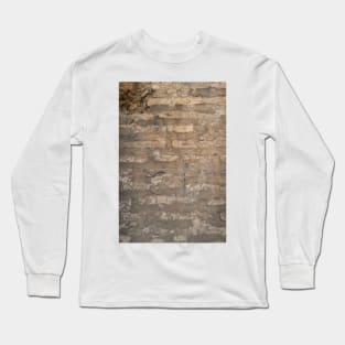 Old brick wall with cracks and scratches. Brick wall background. Distressed wall with broken bricks texture. House facade. Long Sleeve T-Shirt